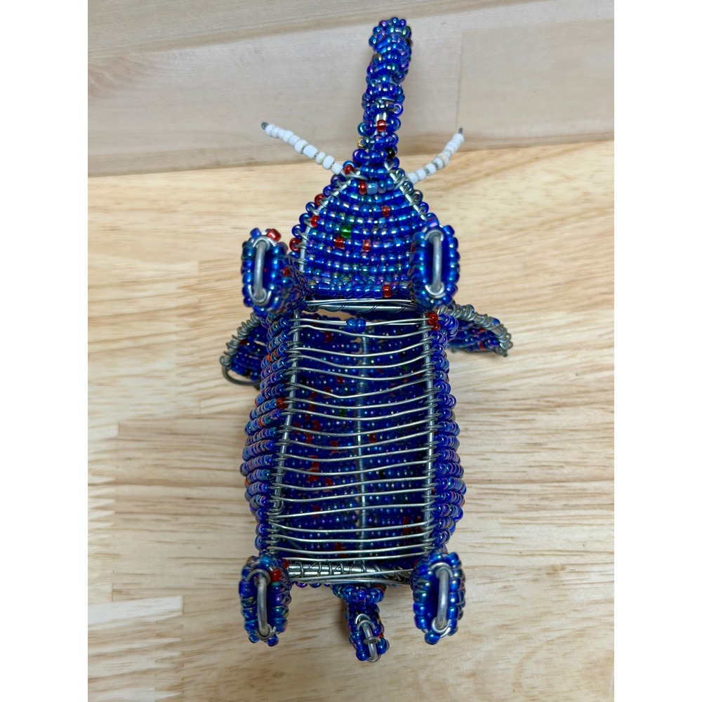 Handmade Beaded Wire Elephant Figurine Blue Folk Art Animal Sculpture 4x6 - Picture 5 of 5